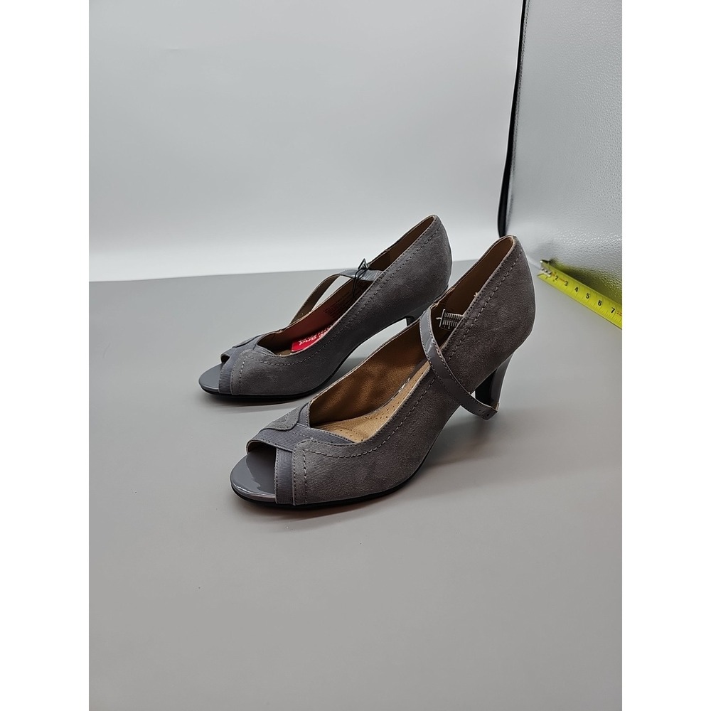 Dexflex Dexter Womens 8.5 Gray Maryjane Peep Toe Pumps High Heel Faux Suede Shoe